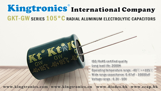 Kingtronics GKT-GW Series 105°C Radial Aluminum Electrolytic Capacitors